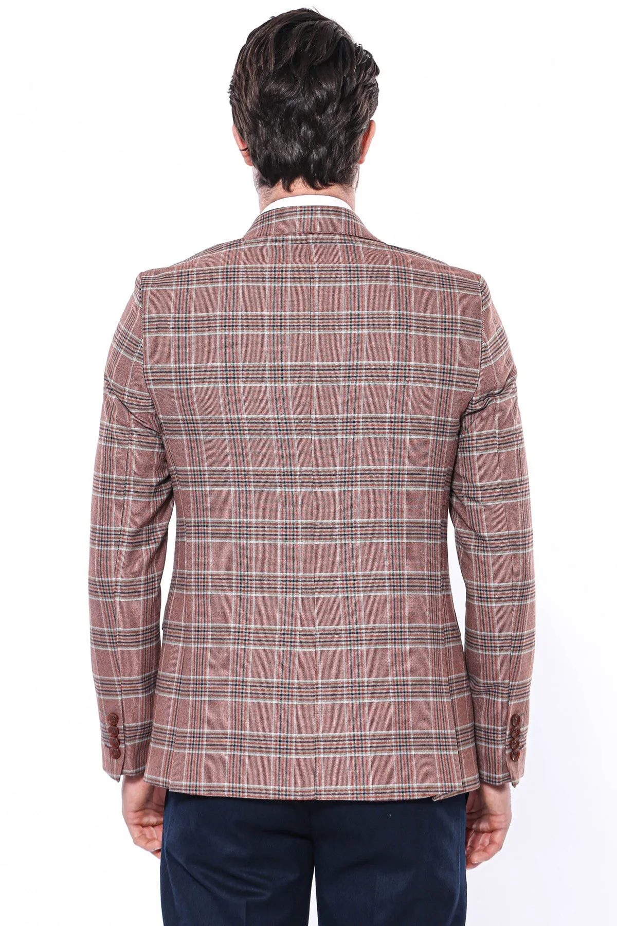 WSS Checked Single Button Burgundy Men Blazer  - Singen