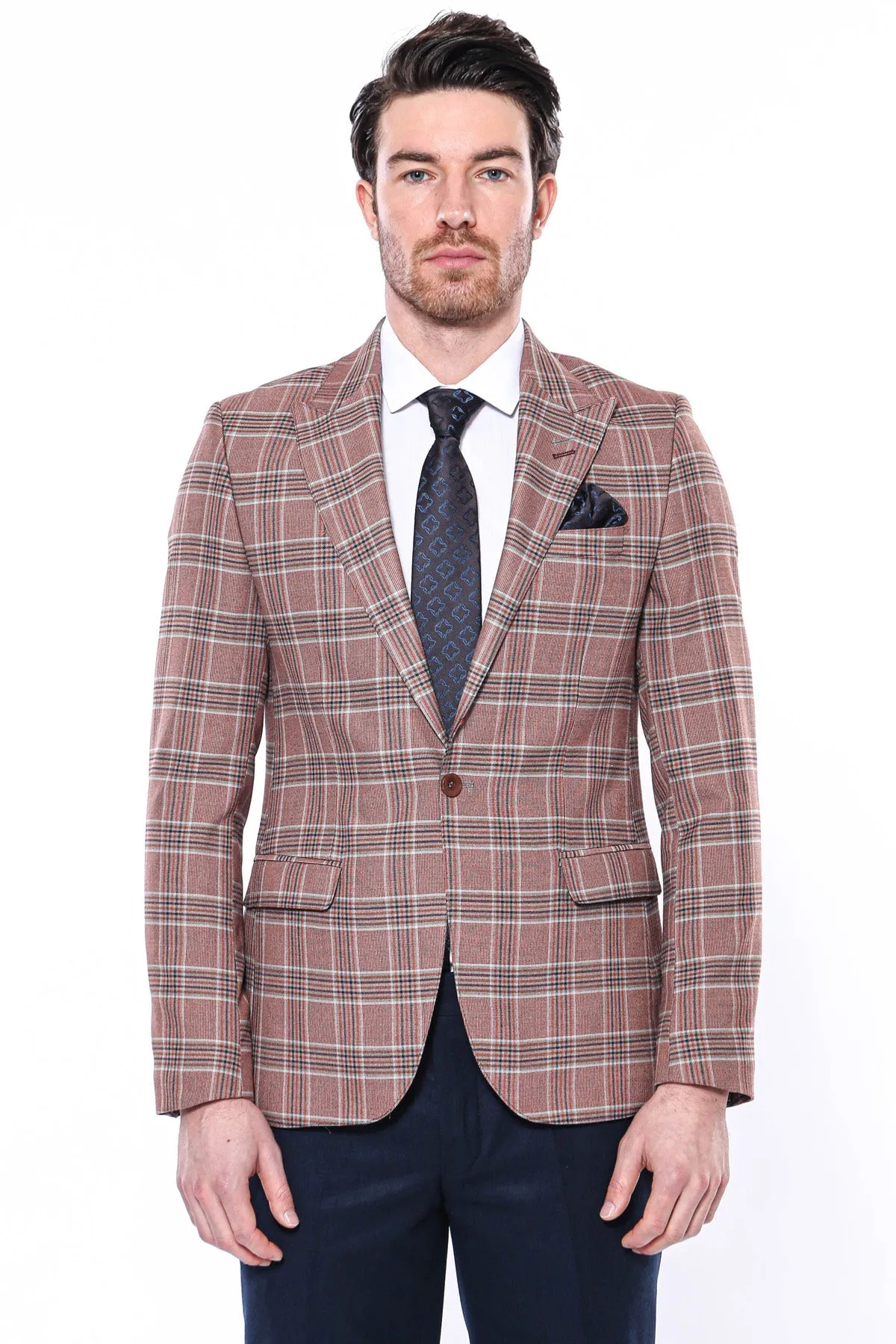 WSS Checked Single Button Burgundy Men Blazer  - Singen