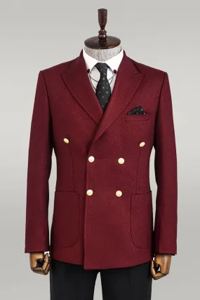 WSS Double Breasted Slim Fit Burgundy Men Blazer  - Singen