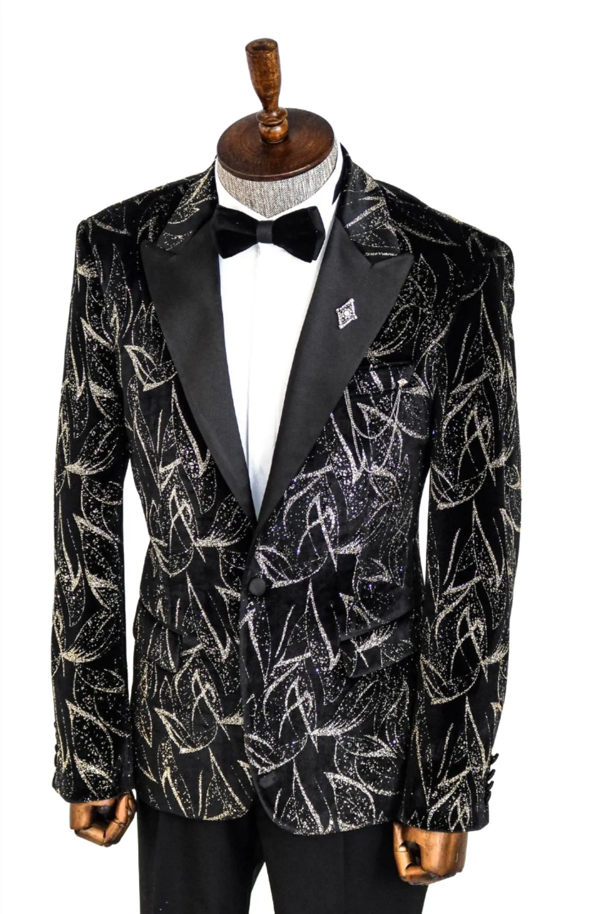 WSS Glittery Slim Fit Black Men Prom Blazer  - Singen