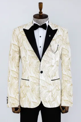WSS Glittery Slim Fit White Men Prom Blazer  - Singen