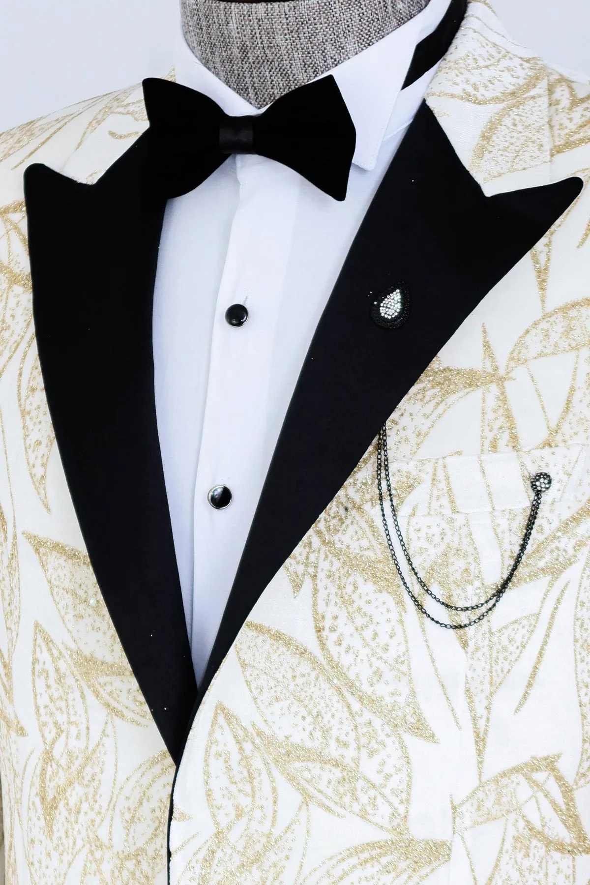 WSS Glittery Slim Fit White Men Prom Blazer  - Singen