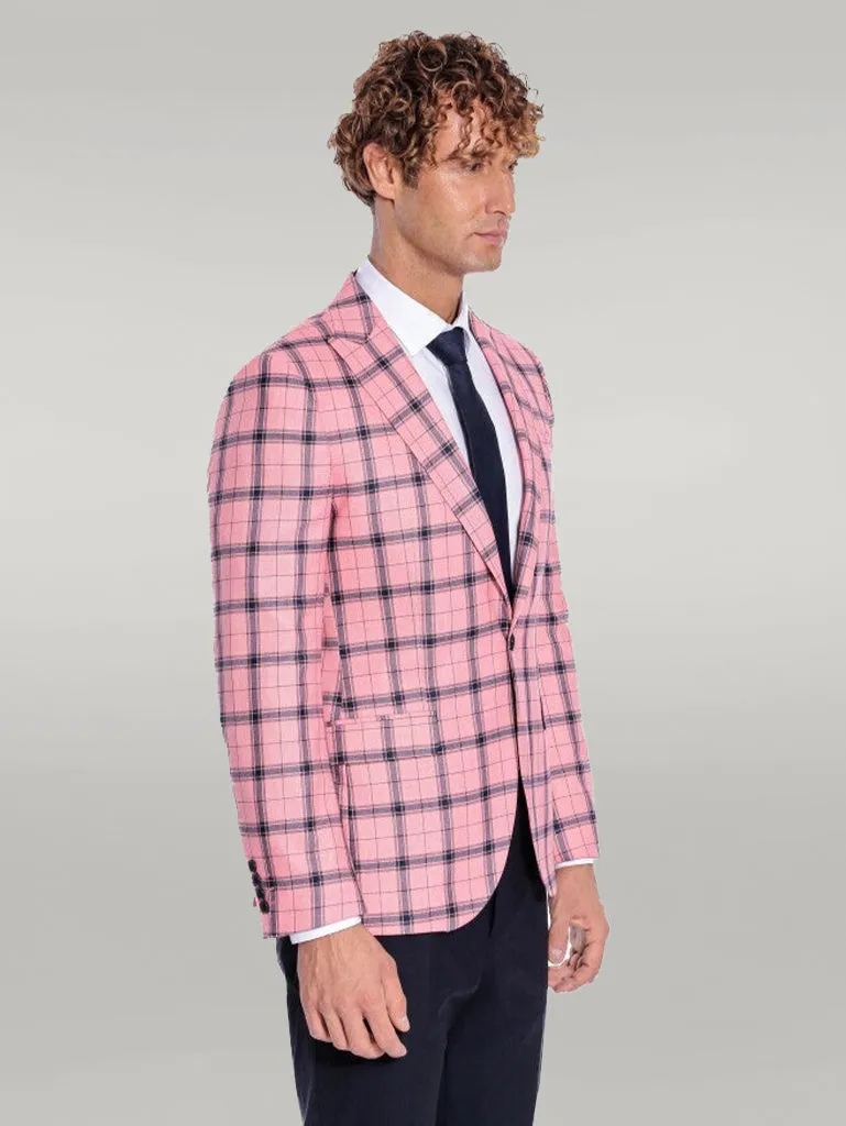 WSS Plaid Slim Fit Pink Men Blazer  - Singen