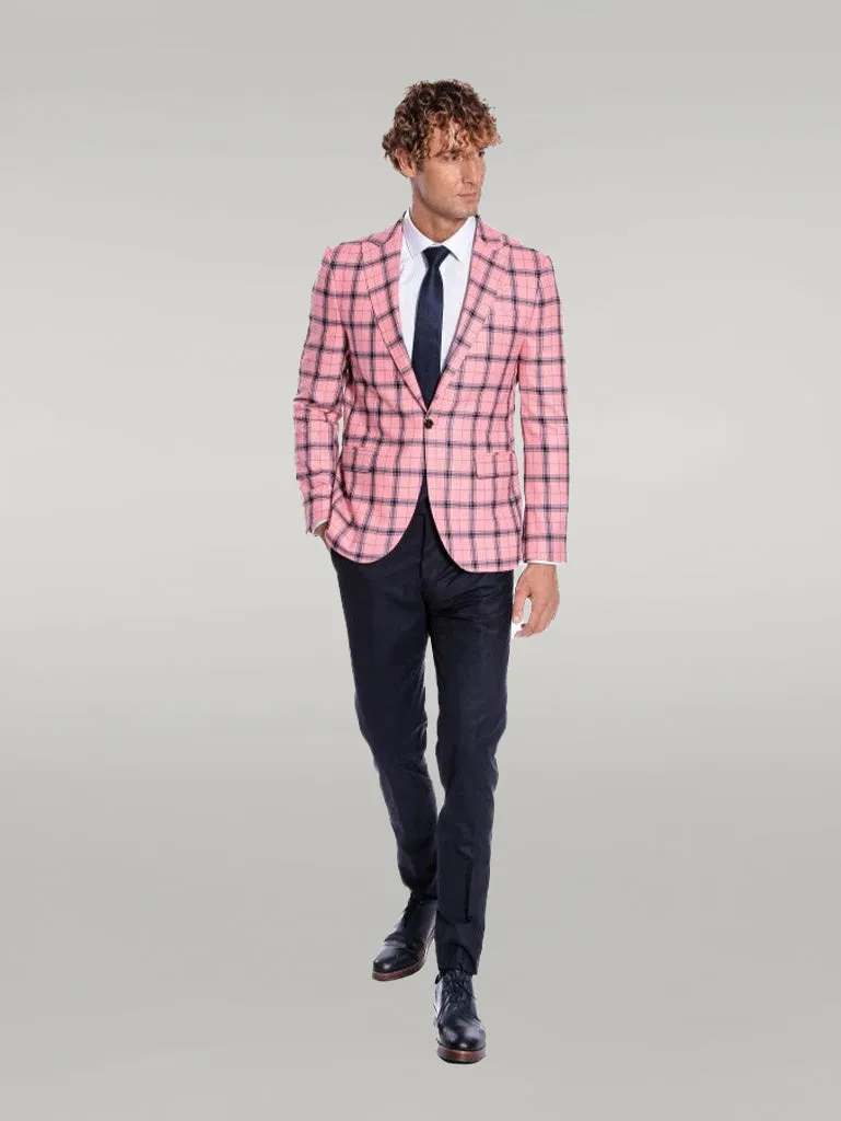WSS Plaid Slim Fit Pink Men Blazer  - Singen