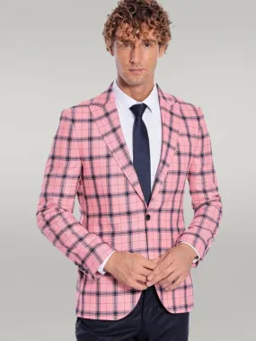 WSS Plaid Slim Fit Pink Men Blazer  - Singen