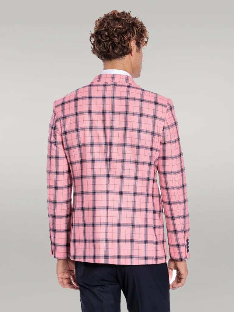 WSS Plaid Slim Fit Pink Men Blazer  - Singen