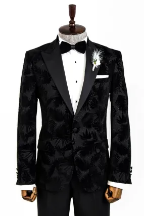 WSS Shiny Leaf Patterned Black Prom Blazer  - Tomelloso