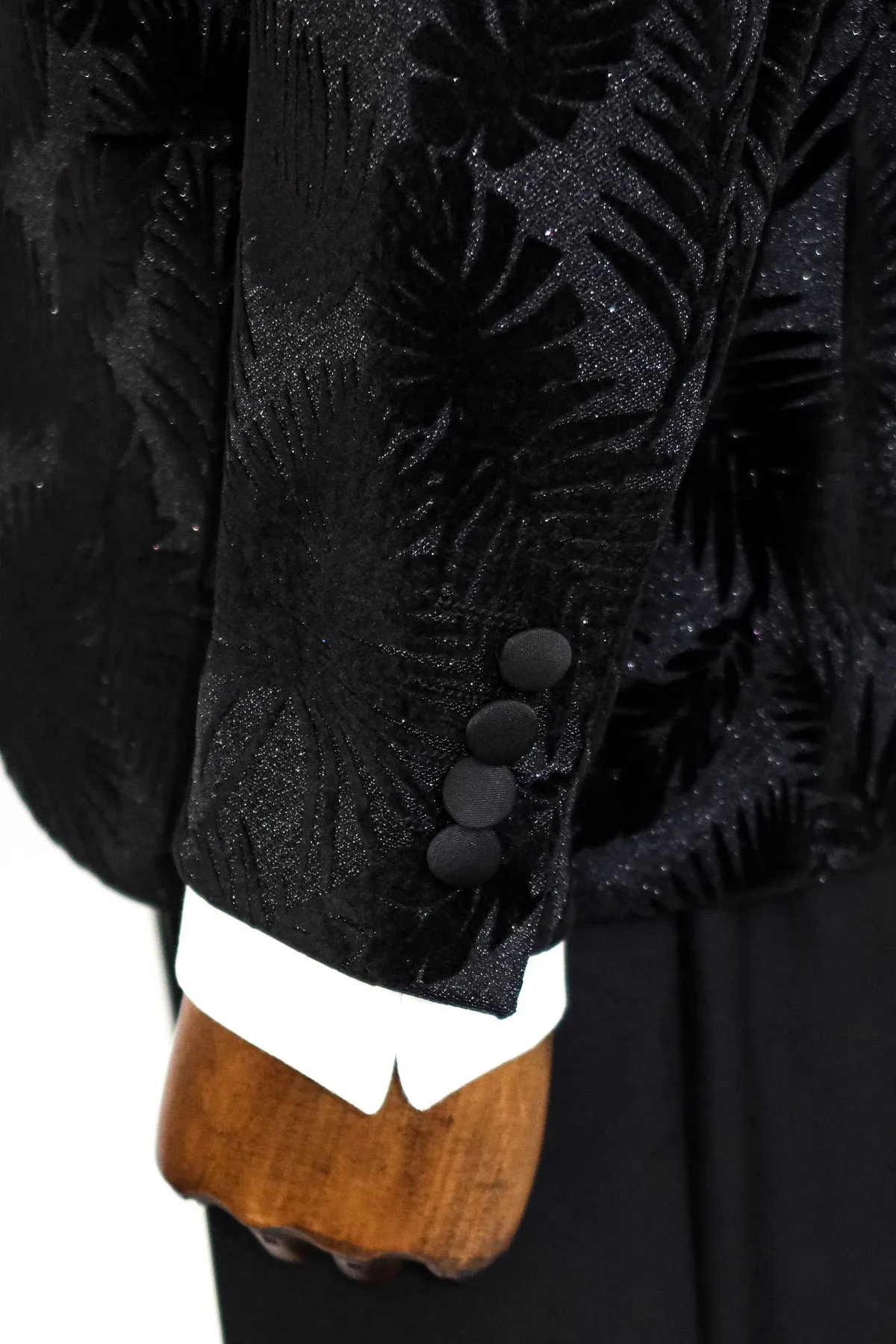 WSS Shiny Leaf Patterned Black Prom Blazer  - Tomelloso