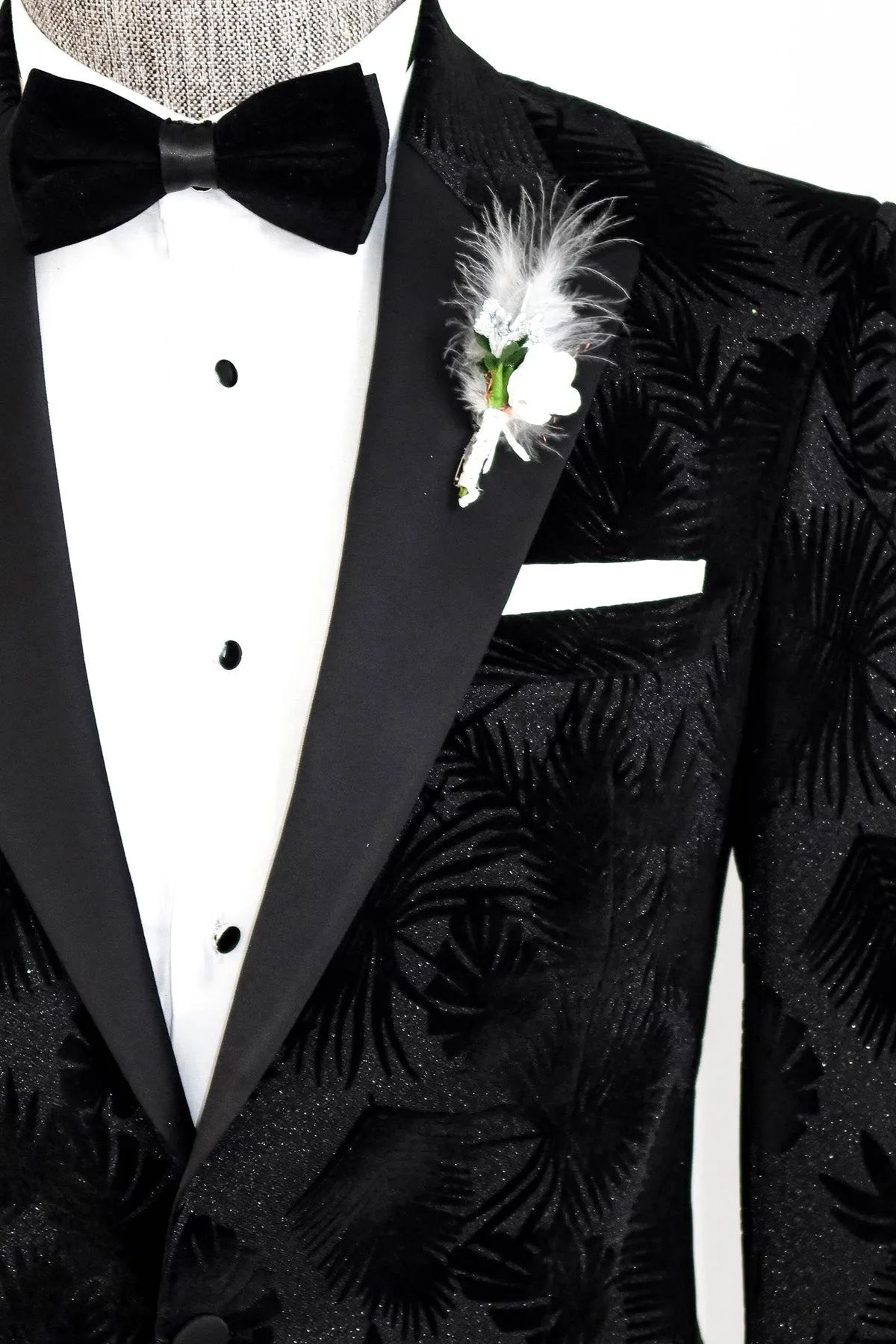 WSS Shiny Leaf Patterned Black Prom Blazer  - Tomelloso