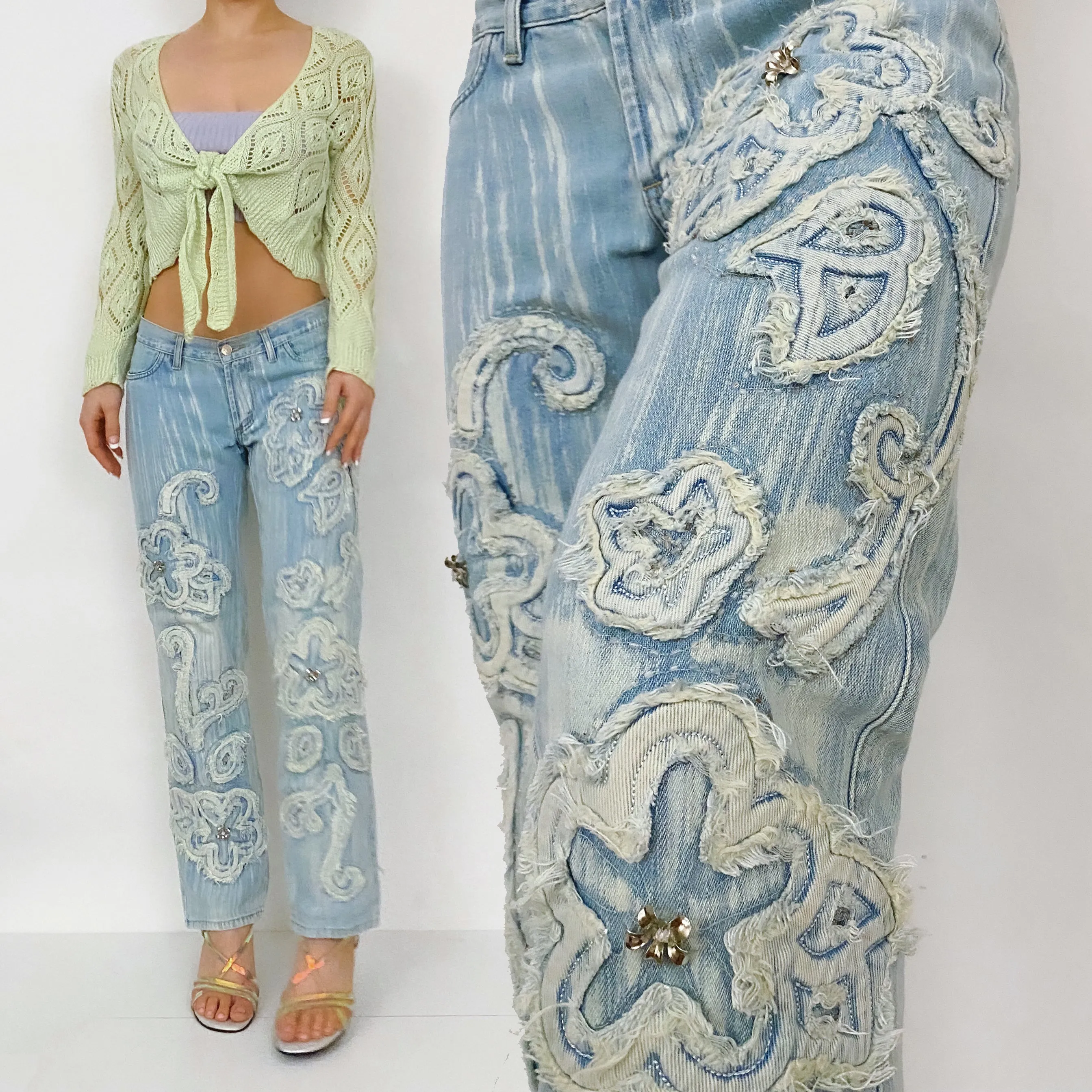 Y2K Funky Floral Frayed Jeans